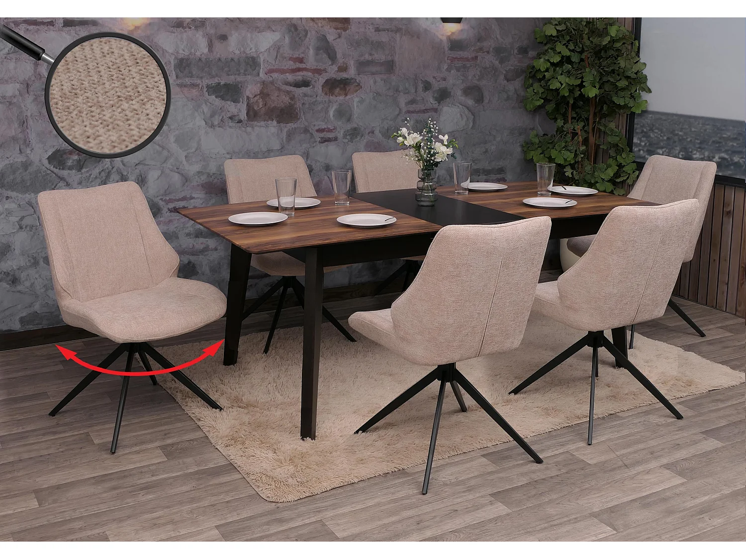Dining chair MCW-O48 (set of 6),  beige
