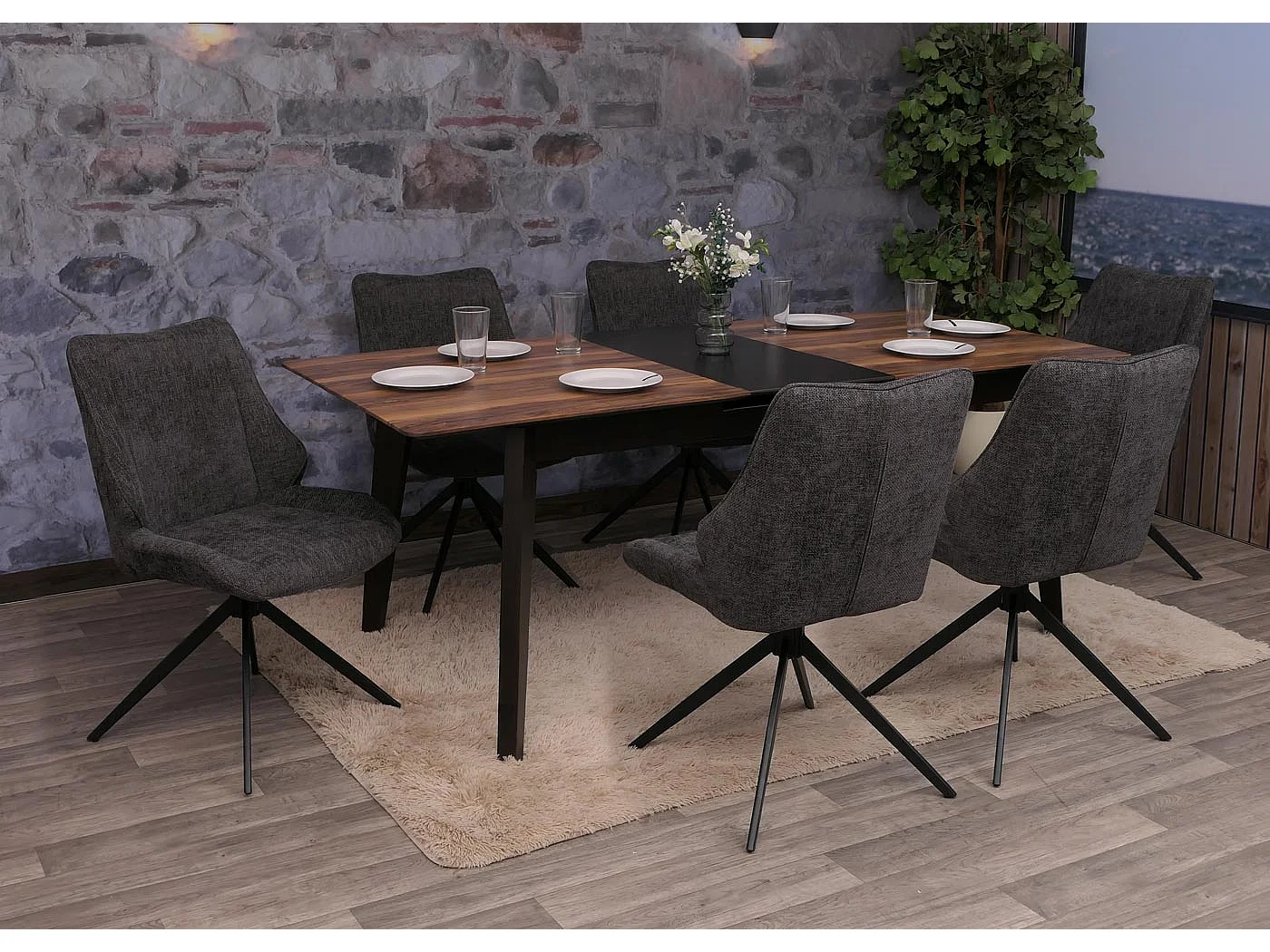 Set 6 sedie sala pranzo MCW-O48, posizionamento automatico girevole, tessuto ciniglia (320g/m²) Oeko-Tex ~ grigio
