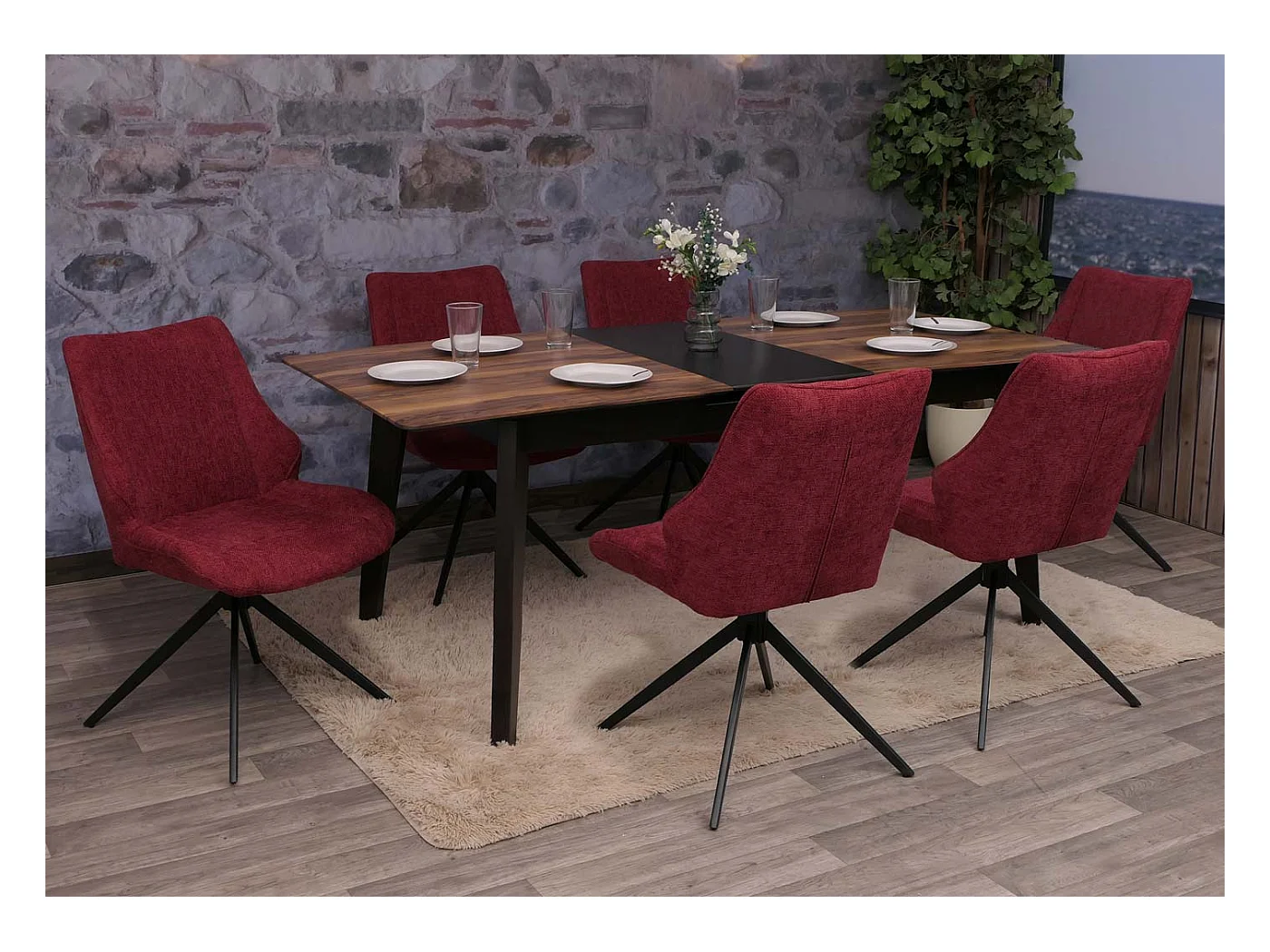 Chaise de salle à manger MCW-O48 (lot de 6),  bordeaux