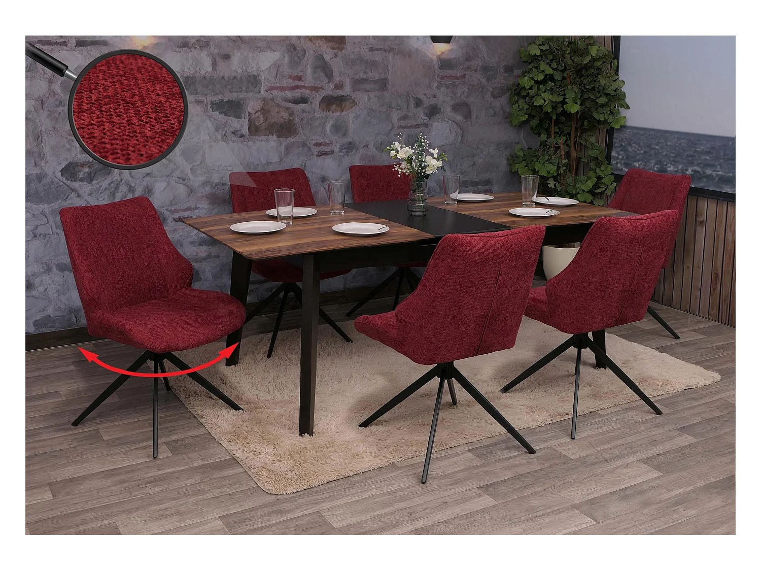 Chaise de salle à manger MCW-O48 (lot de 6),  bordeaux