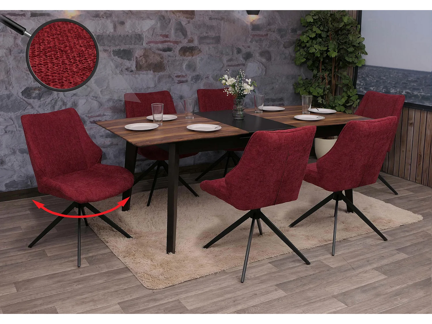 Chaise de salle à manger MCW-O48 (lot de 6),  bordeaux