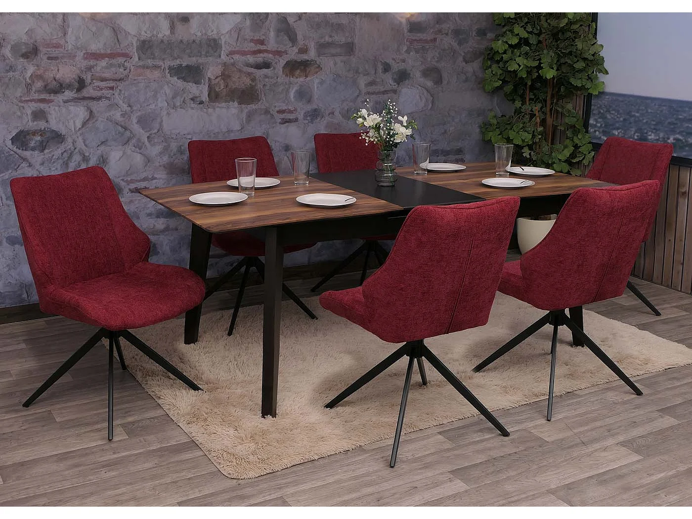 Chaise de salle à manger MCW-O48 (lot de 6),  bordeaux