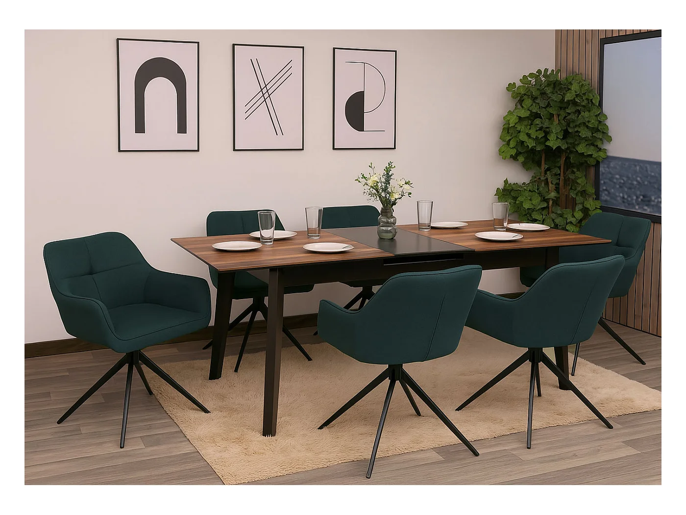 Esszimmerstuhl MCW-O47 (6er-Set), Petrol-grün
