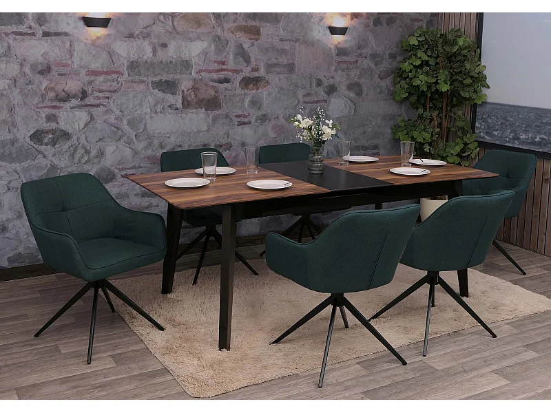 Set 6 sedie sala pranzo MCW-O47, braccioli, girevoli posizionamento automatico, stoffa/tessuto (270g/m²) ~ petrolio