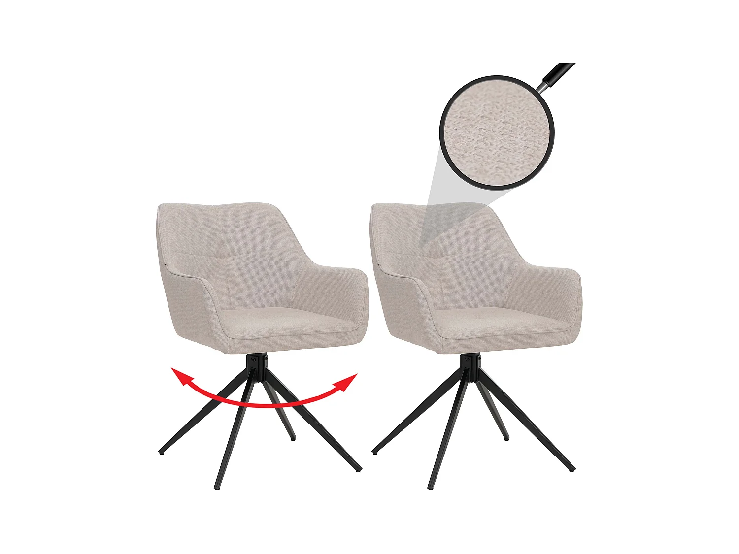 Chaise de salle à manger MCW-O47 (lot de 2),  blanc crème