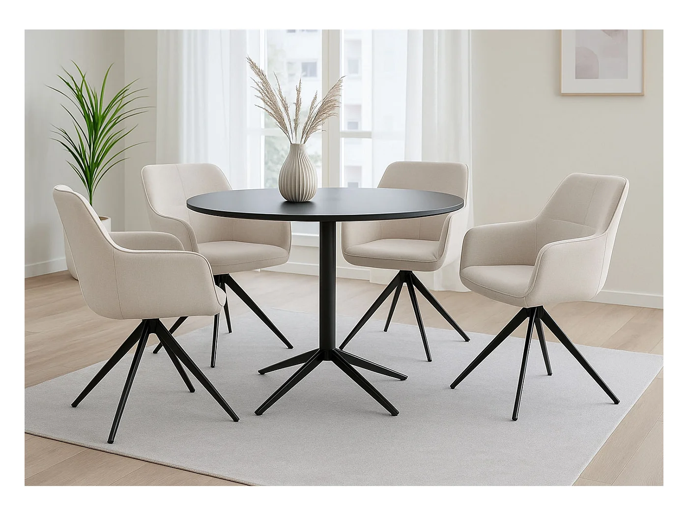 Chaise de salle à manger MCW-O47 (lot de 2),  blanc crème
