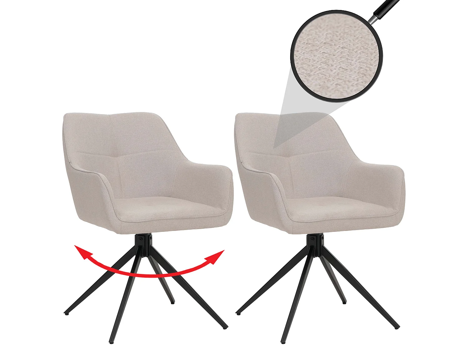 Chaise de salle à manger MCW-O47 (lot de 2),  blanc crème