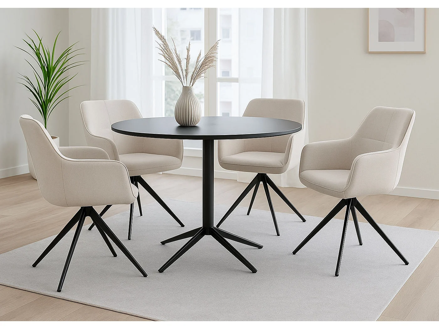Chaise de salle à manger MCW-O47 (lot de 2),  blanc crème