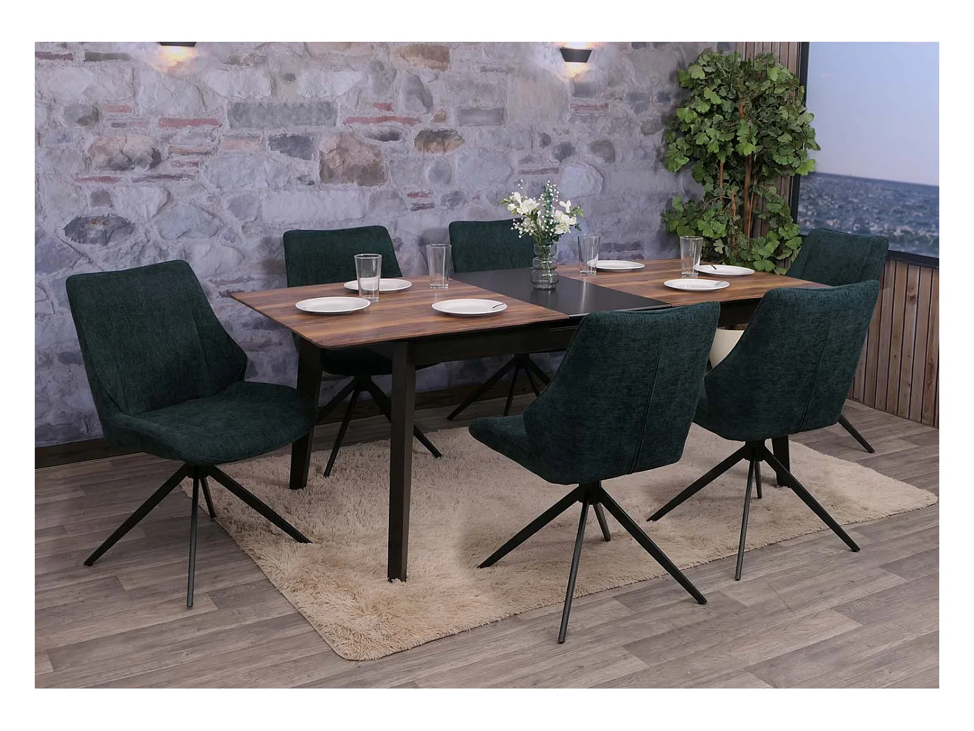 Chaise de salle à manger MCW-O48 (lot de 6),  pétrole-vert