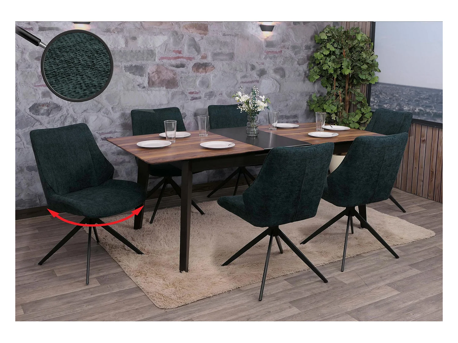 Chaise de salle à manger MCW-O48 (lot de 6),  pétrole-vert