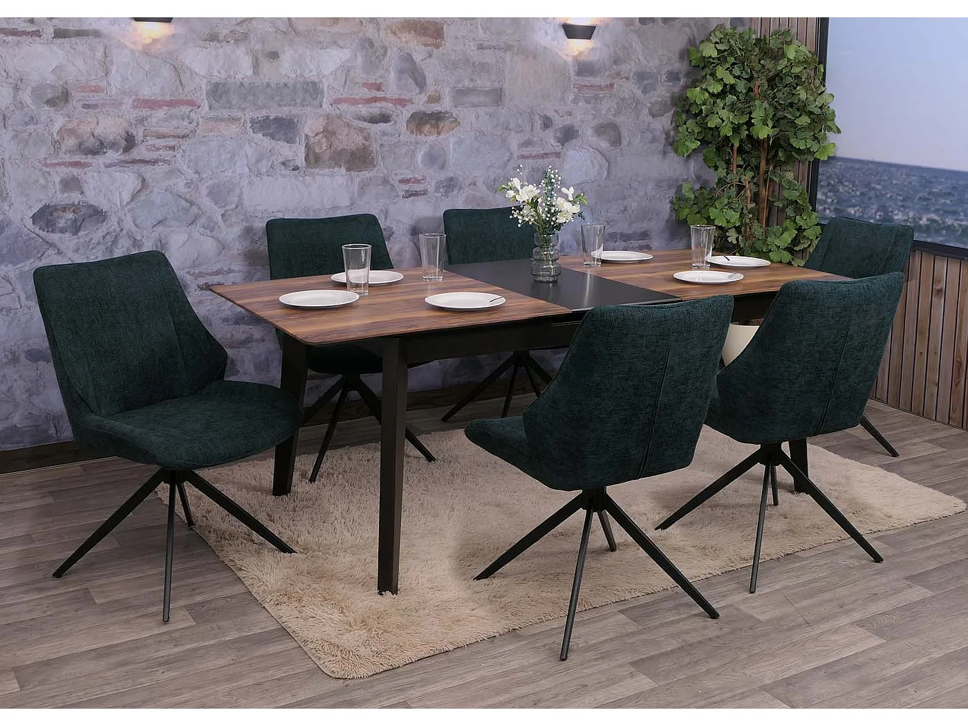 Set 6 sedie sala pranzo MCW-O48, posizionamento automatico girevole, tessuto ciniglia (320g/m²) Oeko-Tex ~ verde