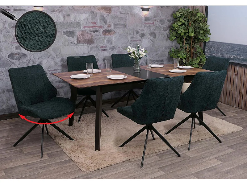 Chaise de salle à manger MCW-O48 (lot de 6),  pétrole-vert