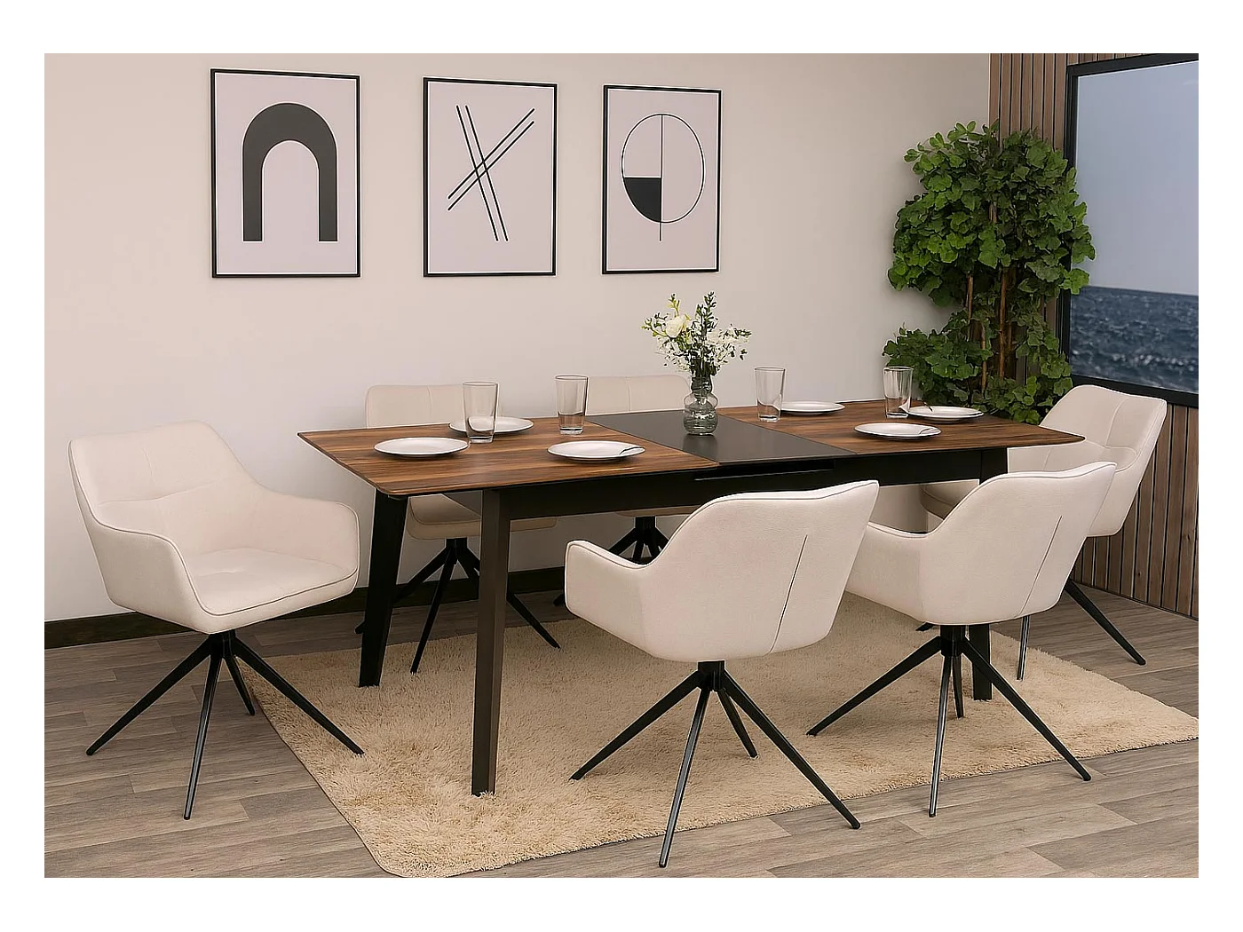 Esszimmerstuhl MCW-O47 (6er-Set), Cremeweiß