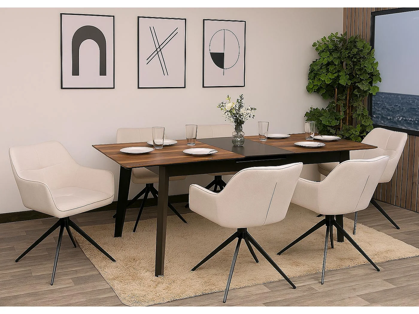 Esszimmerstuhl MCW-O47 (6er-Set), Cremeweiß