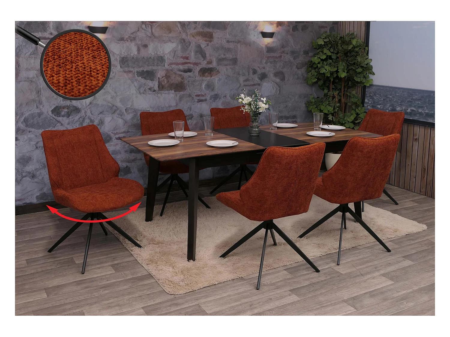 Chaise de salle à manger MCW-O48 (lot de 6),  rouge-brun