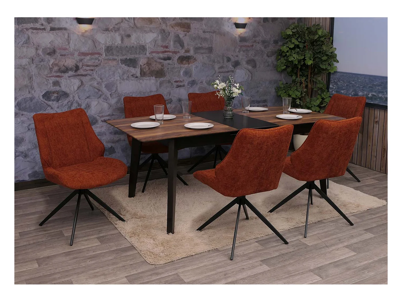Chaise de salle à manger MCW-O48 (lot de 6),  rouge-brun