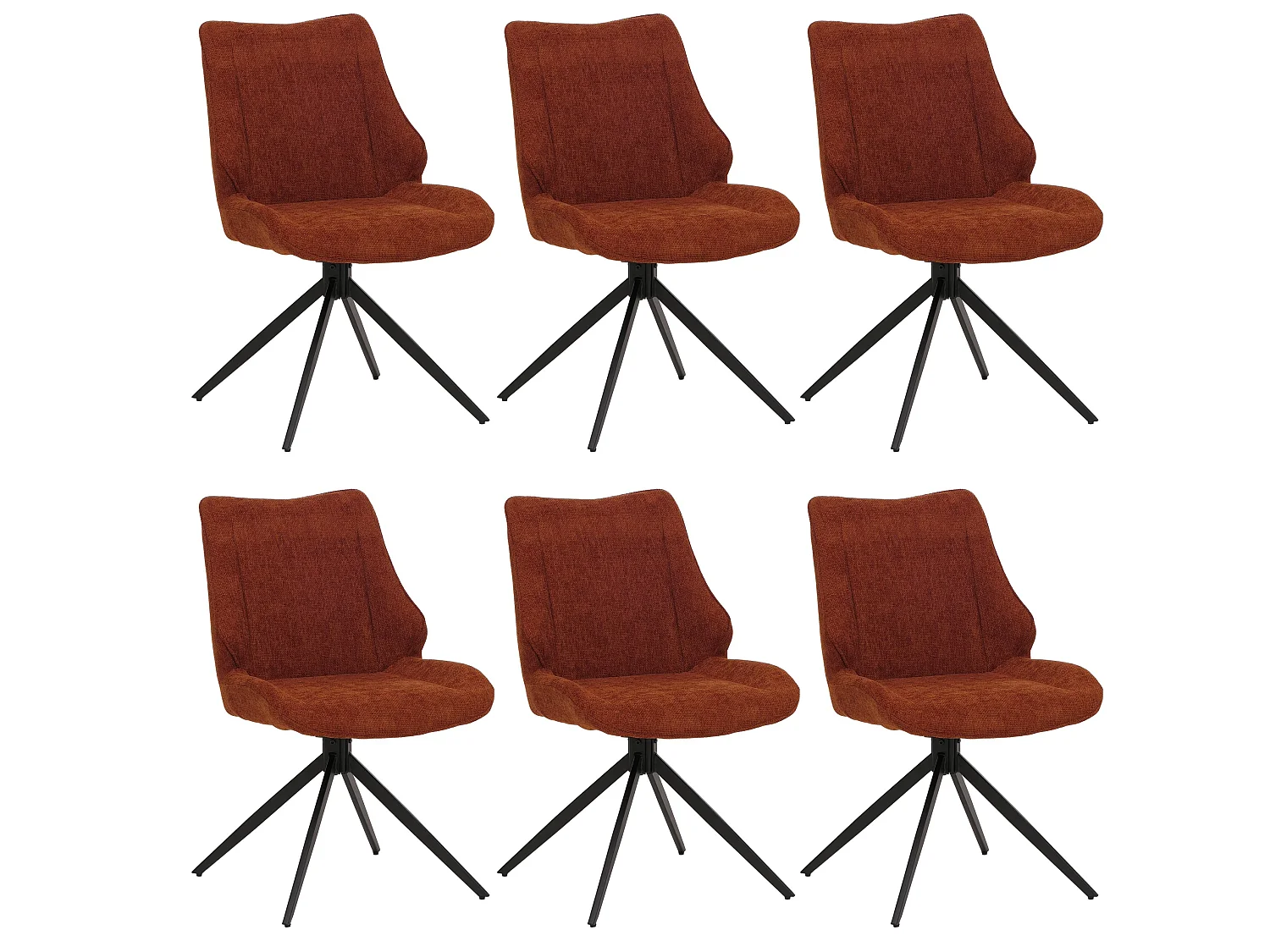 Set 6 sedie sala pranzo MCW-O48, posizionamento automatico girevole, tessuto ciniglia (320g/m²) Oeko-Tex ~ rosso marrone
