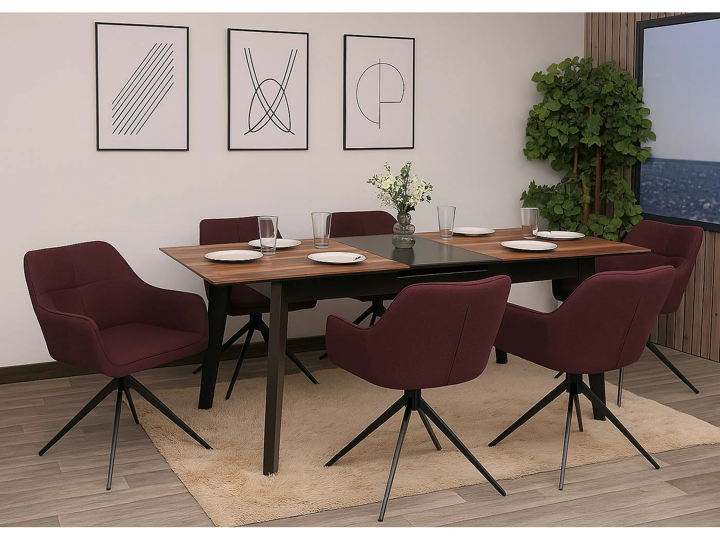 Dining chair MCW-O47 (set of 6),  burgundy