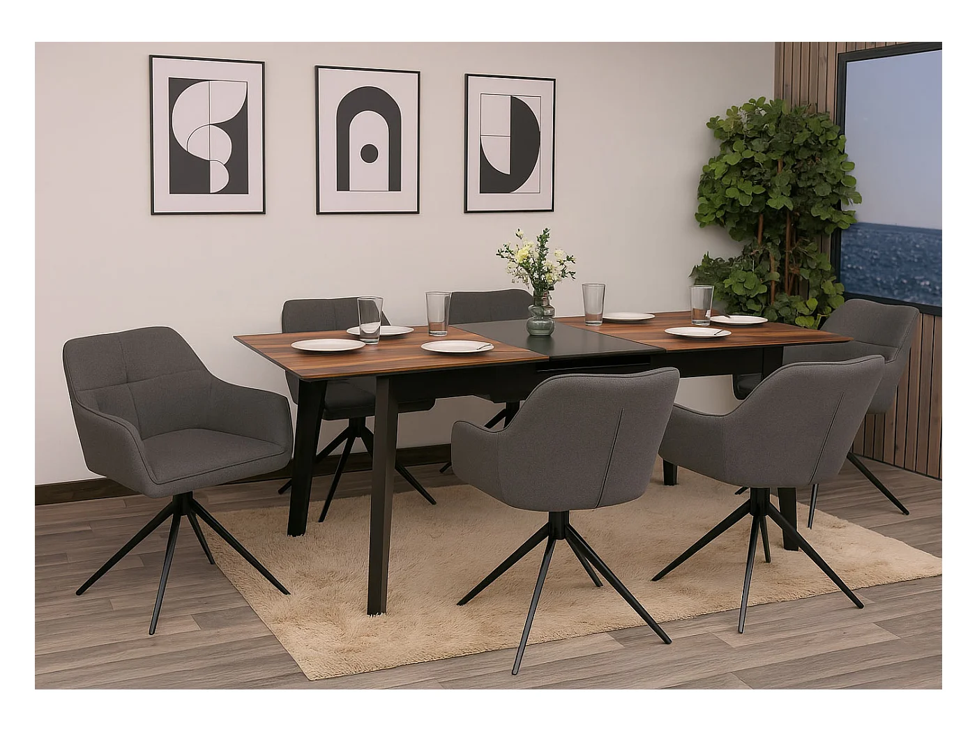 Set 6 sedie sala pranzo MCW-O47, braccioli, girevoli posizionamento automatico, stoffa/tessuto (270g/m²) ~ grigio