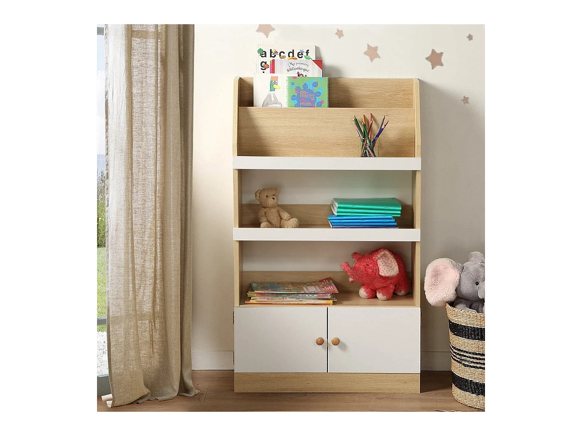 Aufbewahrungsregal mit 2 Türen für Kinder H106 cm - LEON