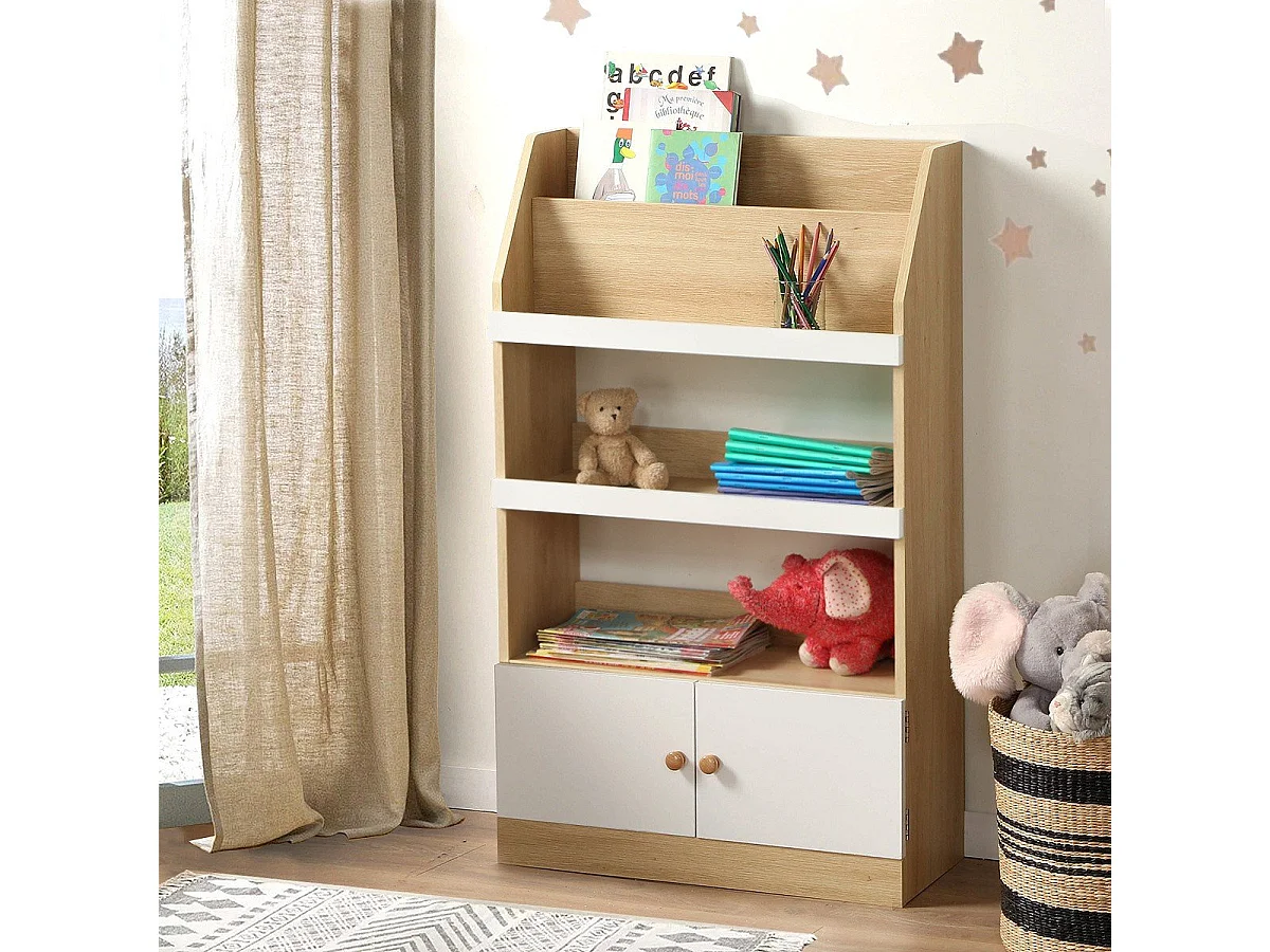 Etagère de rangement avec 2 Portes pour enfant H106 cm - LEON
