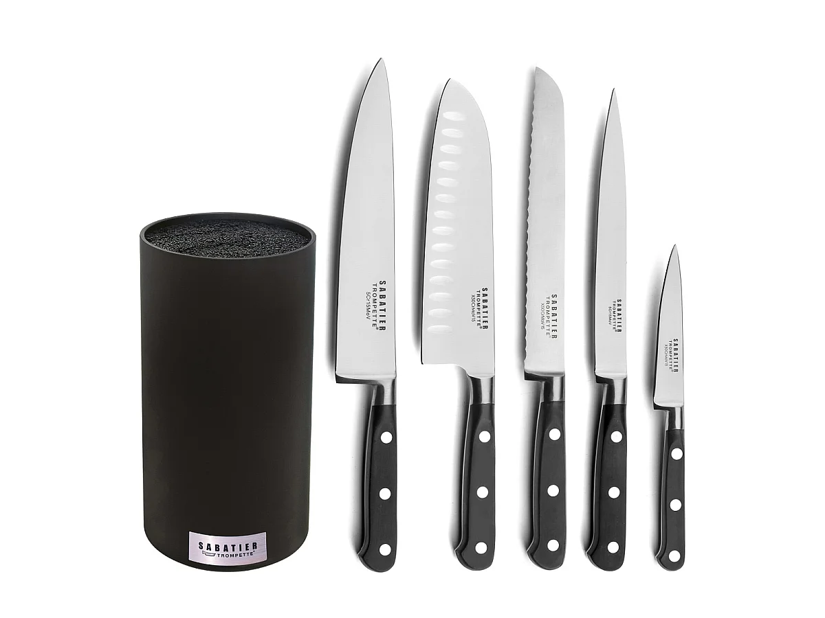 Origin - Bloc spaghetti en bois noir avec 5 couteaux de cuisine