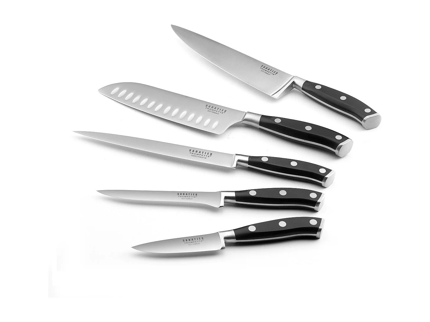 Vulcano - Bloc spaghetti en bois noir 5 couteaux de cuisine