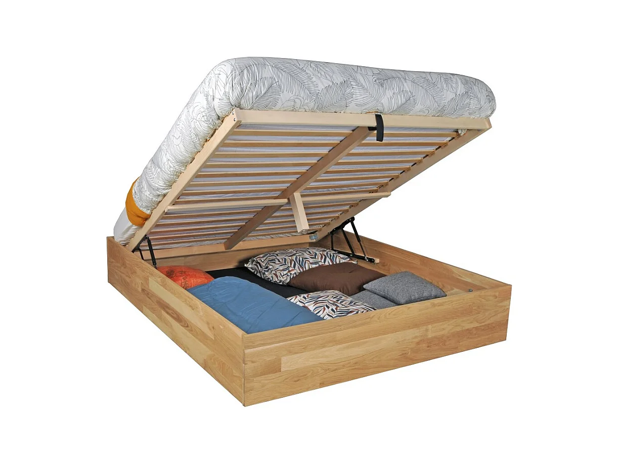 Lit coffre 140x200cm BEN + sommier/ Chêne massif huilé