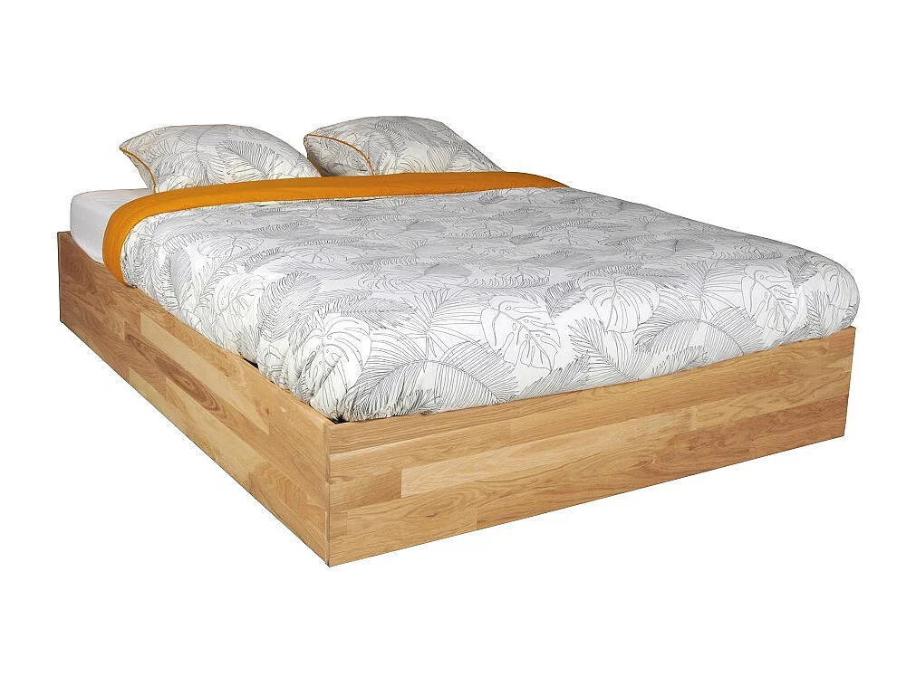 Lit coffre 140x200cm BEN + sommier/ Chêne massif huilé