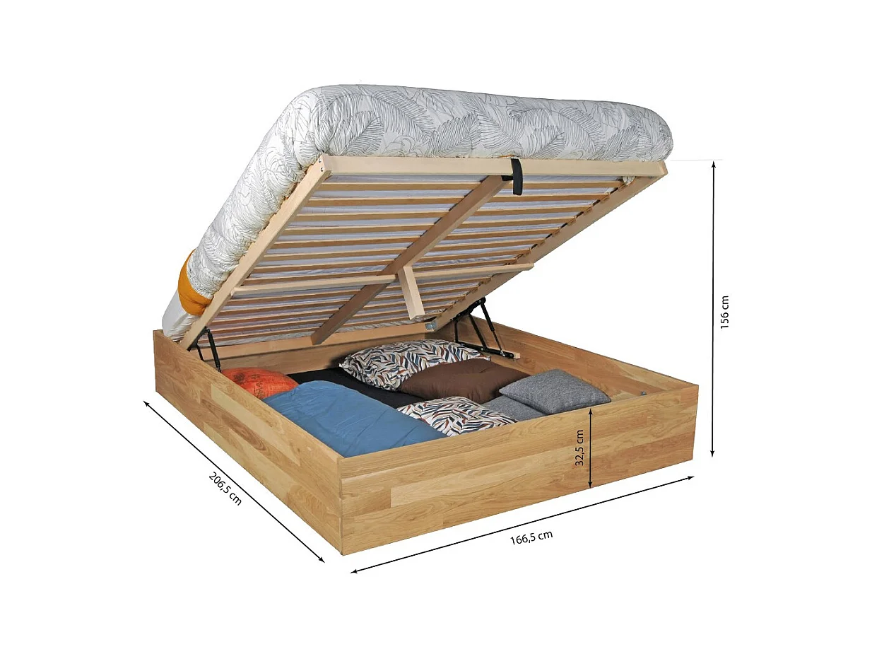 Lit coffre 160x200cm BEN + sommier/ Chêne massif huilé