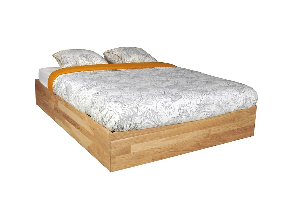 Lit coffre 160x200cm BEN + sommier/ Chêne massif huilé