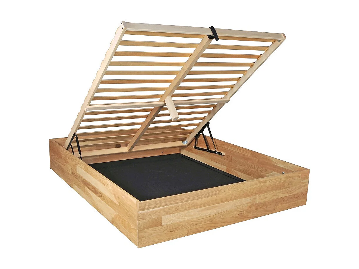 Lit coffre 160x200cm BEN + sommier/ Chêne massif huilé