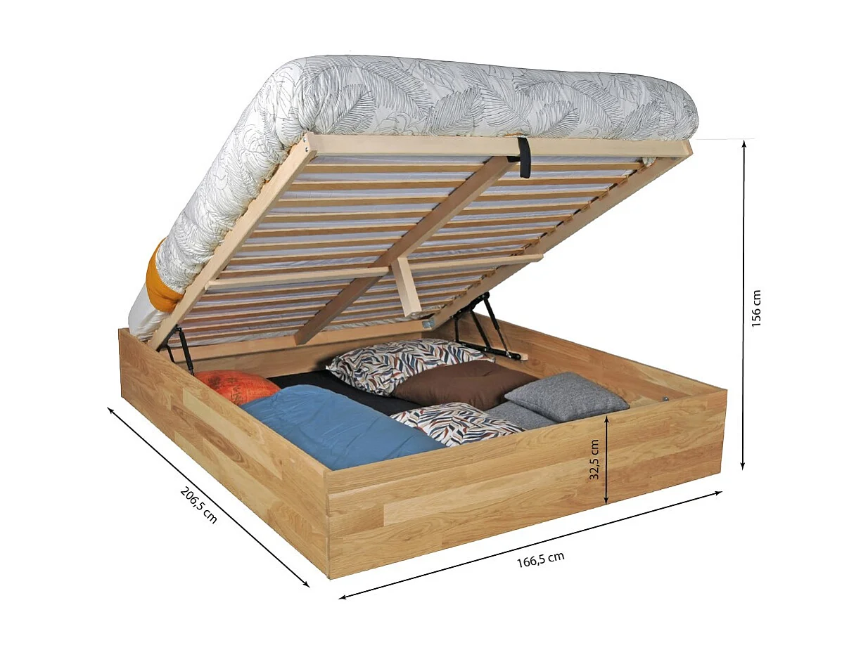 Lit coffre 160x200cm BEN + sommier/ Chêne massif huilé