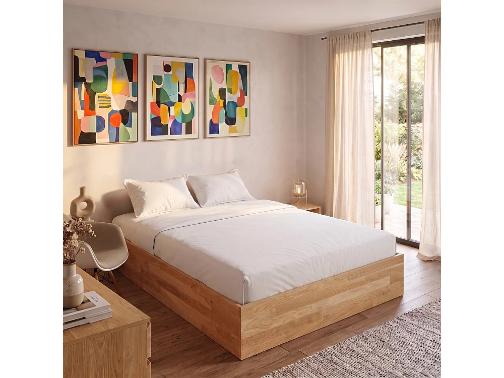 Lit coffre 160x200cm BEN + sommier/ Chêne massif huilé
