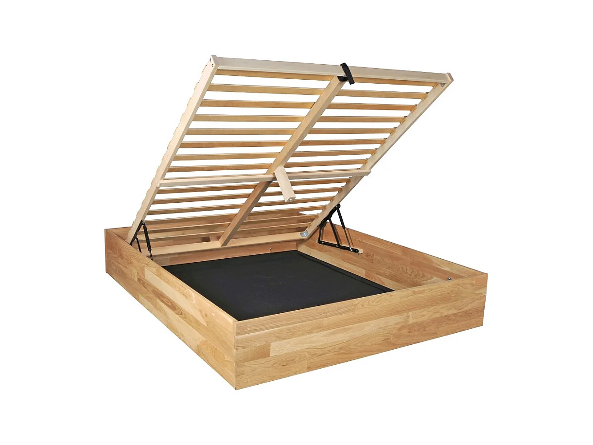 Lit coffre 180x200cm BEN + sommier/ Chêne massif huilé