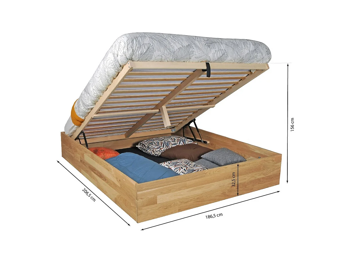 Lit coffre 180x200cm BEN + sommier/ Chêne massif huilé