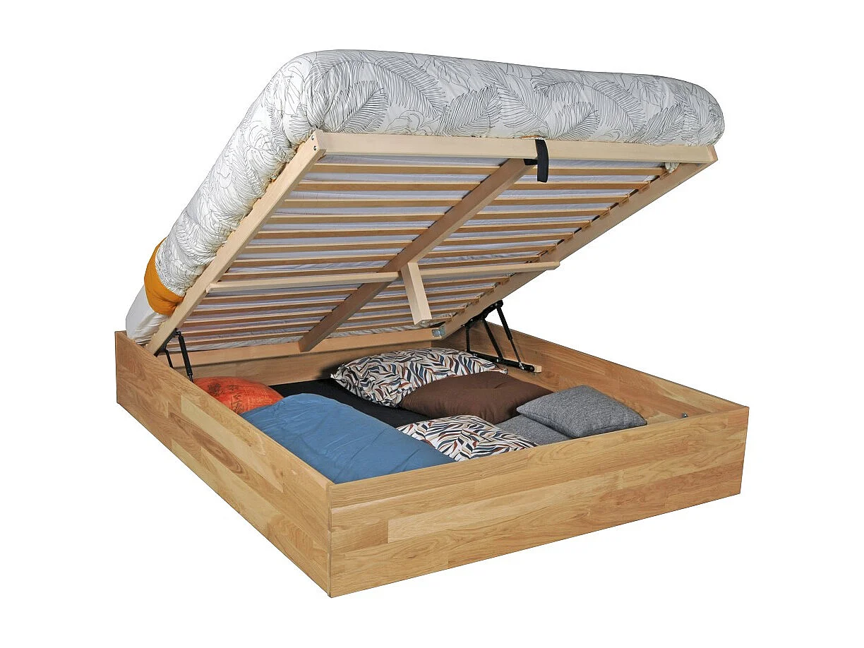 Lit coffre 180x200cm BEN + sommier/ Chêne massif huilé