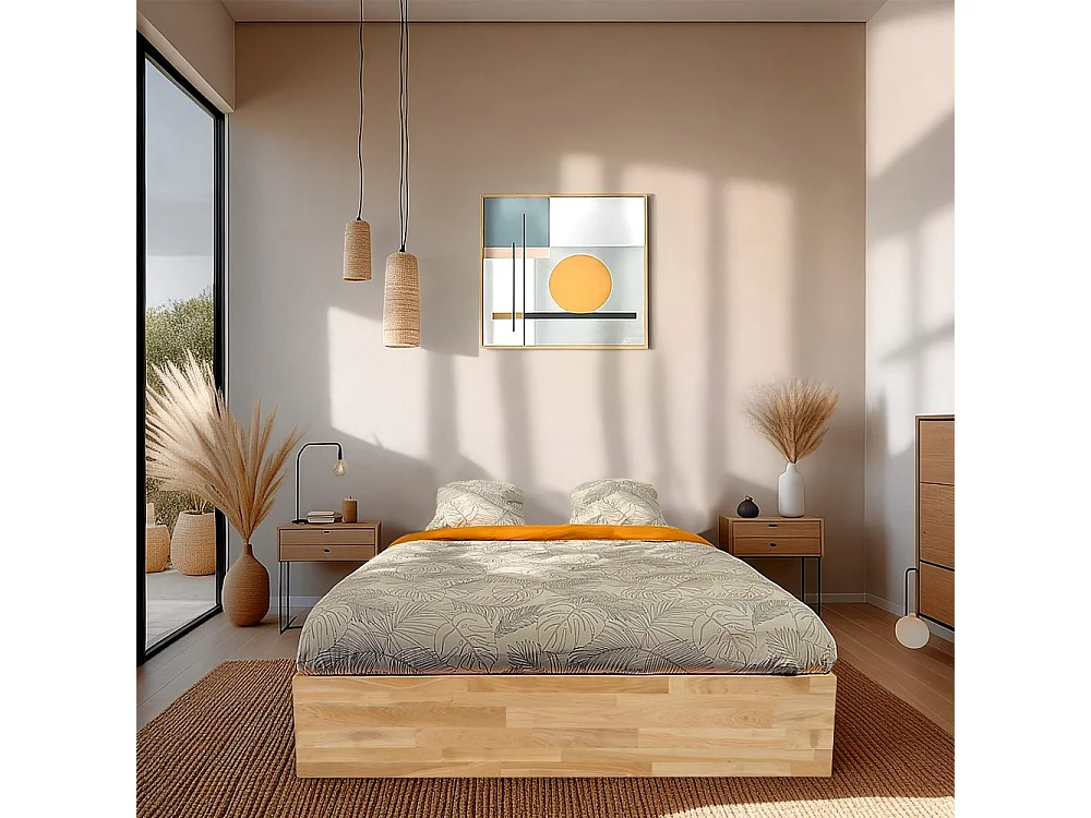 Lit coffre 180x200cm BEN + sommier/ Chêne massif huilé