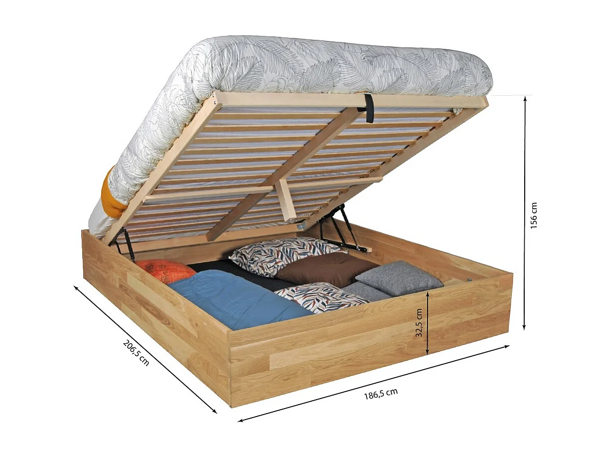 Lit coffre 180x200cm BEN + sommier/ Chêne massif huilé