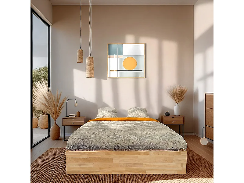 Lit coffre 180x200cm BEN + sommier/ Chêne massif huilé