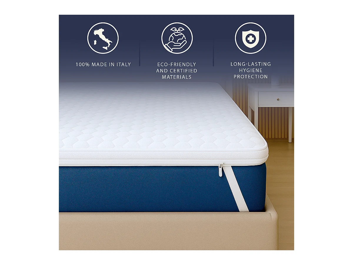 Topper simple 90x190 Memory Foam Pur | Hauteur 5 cm | Respirant, hypoallergénique | Italie