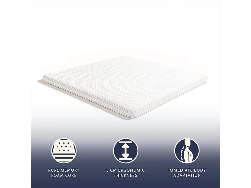 Topper double français 140x200 Memory Foam Pur | Hauteur 5 cm | Respirant, hypoallergénique | Italie