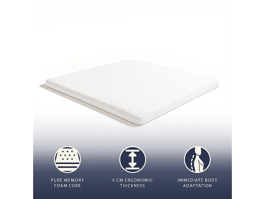 Topper double français 135x190 Memory Foam Pur | Hauteur 5 cm | Respirant, hypoallergénique | Italie