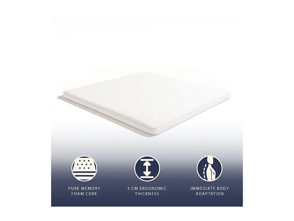 Topper matrimoniale 160x190 Memory Foam Puro | Altezza 5 cm | Traspirante e Anallergico