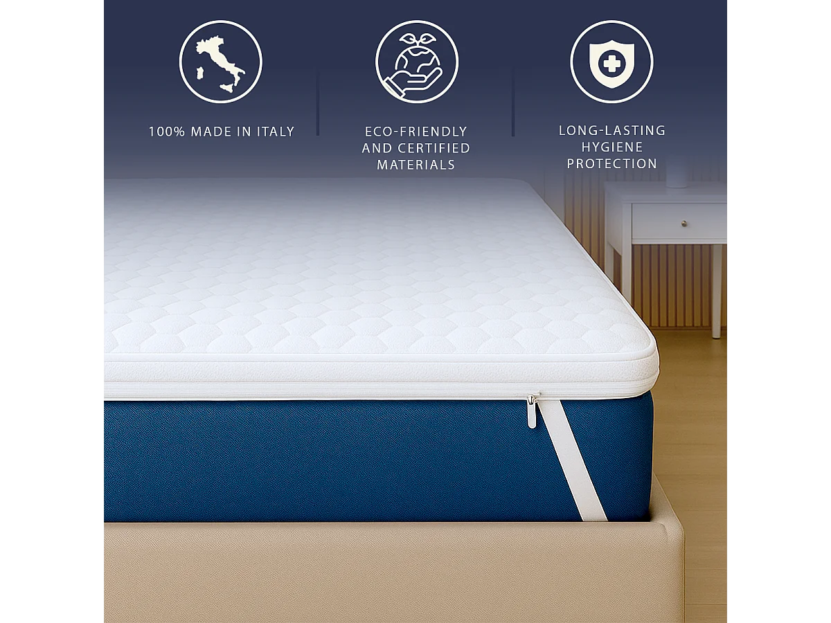 Topper double 160x200 Memory Foam Pur | Hauteur 5 cm | Respirant, hypoallergénique | Italie