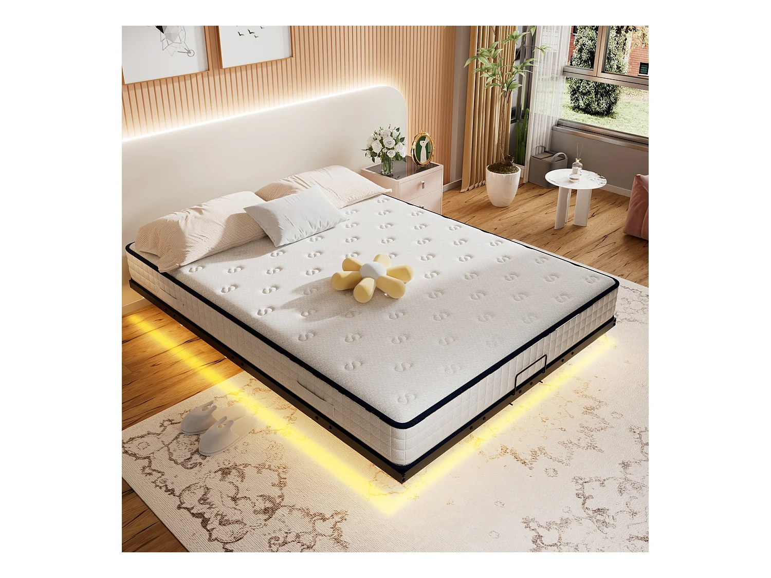 LED cadre de lit en métal, 160x200 cm, hauteur 20 cm, cadre flottant