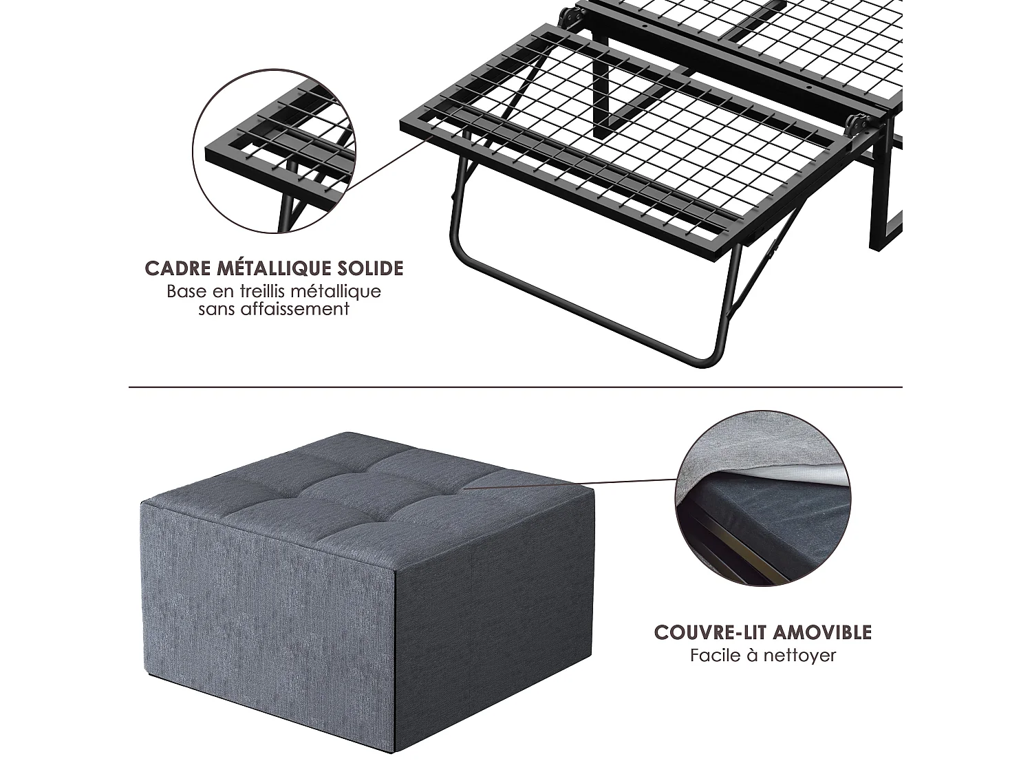 Lit Pliant 76x197 CM, Canapé-lit 1 Personne pour Adult，Dossier réglable sur 5 Positions, Aucun Assemblage requis