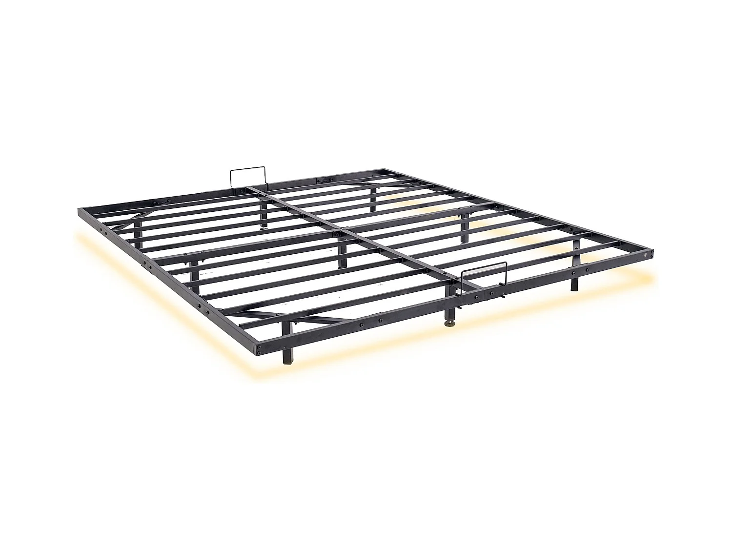 Cadre de lit LED en métal 140x190 cm, hauteur 20 cm, cadre de lit flottant, pieds dissimulés, noir