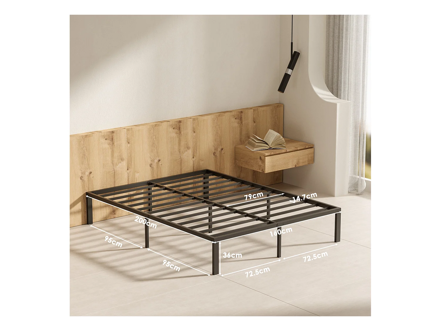 Metalen bed 160x200cm, zwart