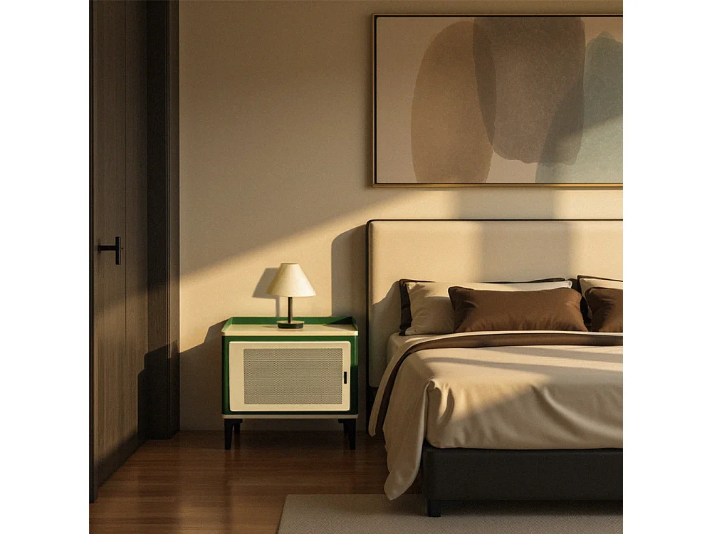 Vintagio - Table de chevet 1 porte en métal - Vert